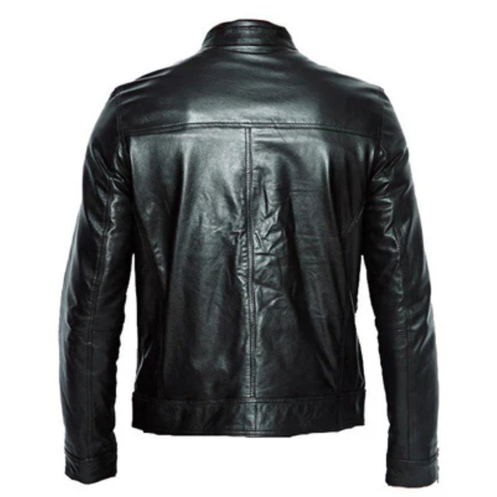Alvin York Moto Black Leather Jacket With Stripes